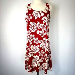New Puanani Womens Hawaiian Dress M Red Floral Knee USA Tie Back Cut Out Resort